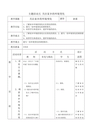 重慶版五下綜合實(shí)踐主題活動(dòng)五關(guān)注家鄉(xiāng)的環(huán)境變化教案.docx