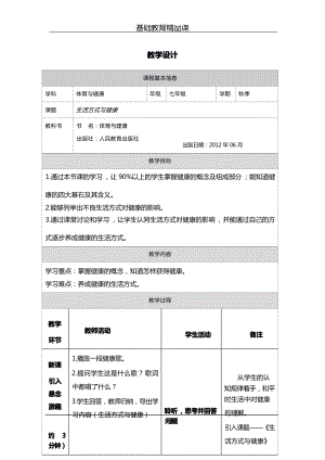人教版七年級體育與健康生活方式與健康教案設計.docx