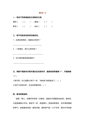 部編版五年級語文下冊第4課梅花魂同步練習3份.docx
