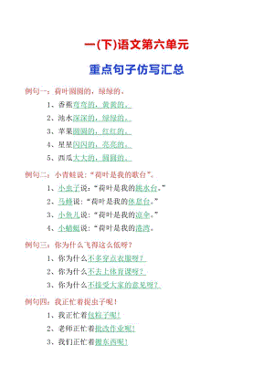 部編版一年級下語文第六單元重點句子仿寫匯總.pdf