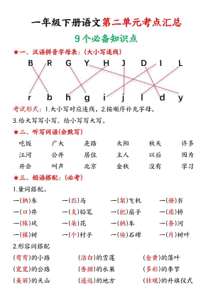 部編版一年級下冊語文第二單元考點匯總（答案版）.pdf