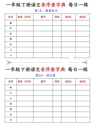 部編版一年級(jí)下冊(cè)語文音序查字典每日一練（精品）.pdf