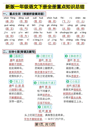 部編新版一年級語文下冊全冊重點(diǎn)知識(shí)總結(jié)（精品）.pdf