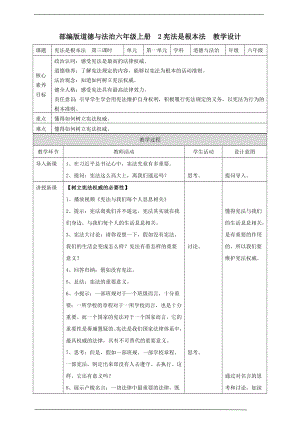部編版六上道德與法治【核心素養(yǎng)目標】2憲法是根本法第三課時教案.doc