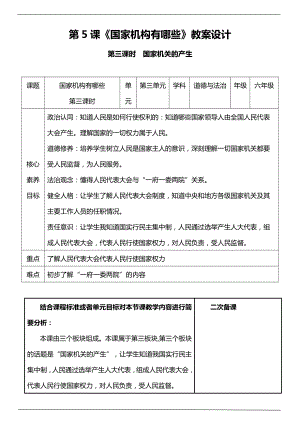 部編版六上道德與法治（核心素養(yǎng)目標）5.3國家機構有哪些第3課時國家機關的產生教案設計.docx