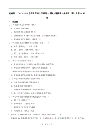統編版 2023-2024學年七年級上學期語文《散文詩兩首（金色花、荷葉母親）》練習題.docx