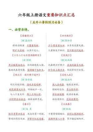 部編版六年級上冊語文重要知識點匯總.pdf