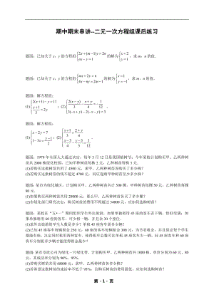 七年級數學下冊期中期末二元一次方程組（含答案）.doc