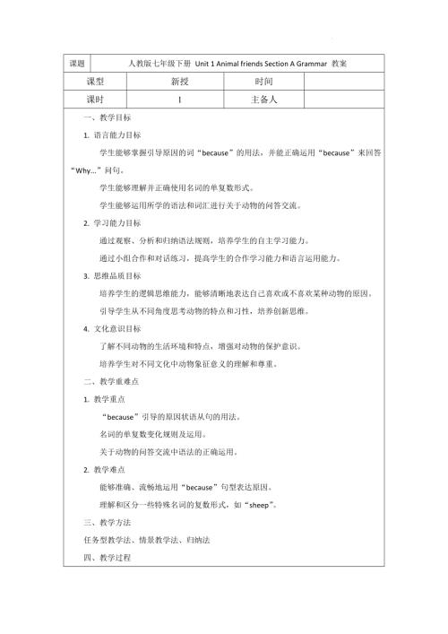 Unit 1 Animal friends Section A grammar 教案 2024-2025學(xué)年人教版（2024）七年級(jí)英語(yǔ)下冊(cè).docx