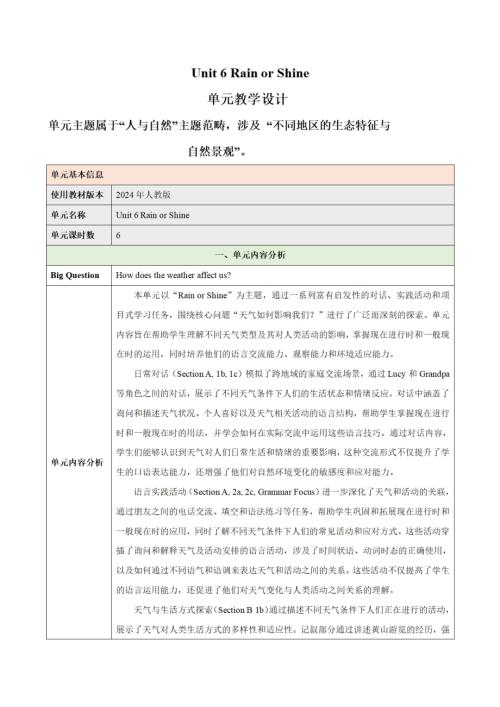 25春人教版七下英語Unit6RainorShine（大單元教學(xué)設(shè)計(jì)）.pdf