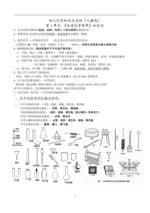 中考復習資料：初中化學知識點總結.docx
