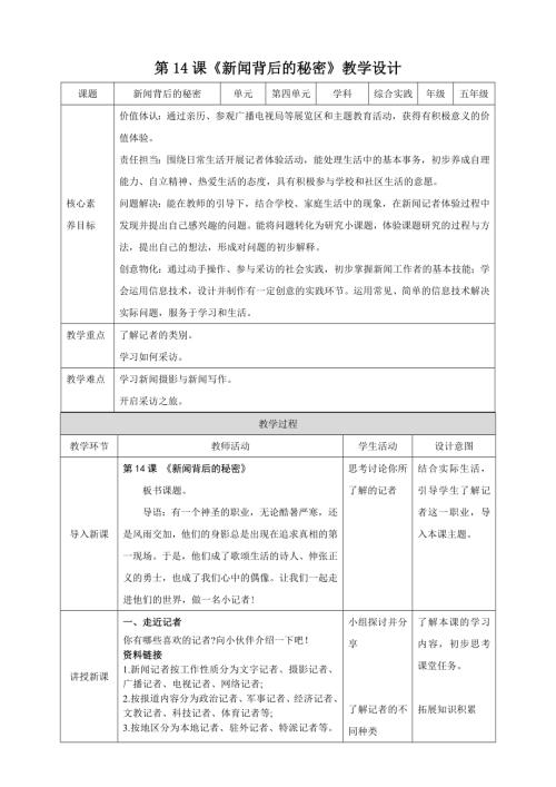 蘇少版五年級下冊綜合實踐活動4.2新聞背后的秘密教案.doc