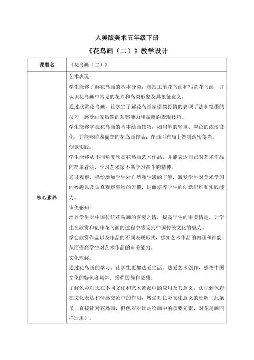 人美版小學美術五年級下冊14.《花鳥畫（二）》教學設計.docx
