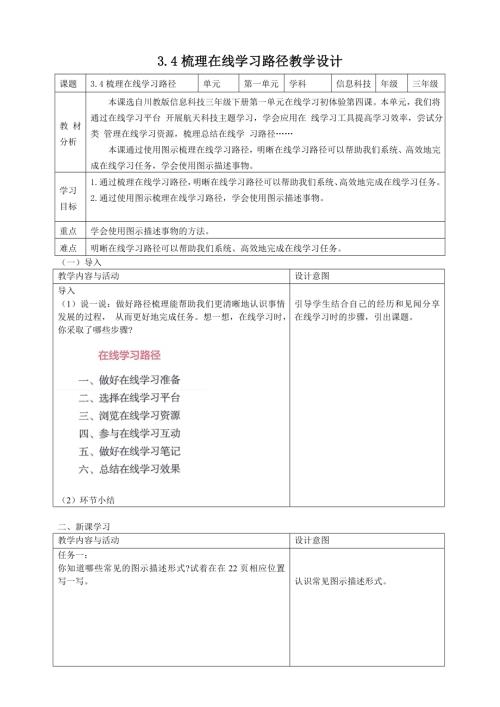 川教版（2024）三年級下冊信息科技 3.4梳理在線學習路徑 教學設計.doc