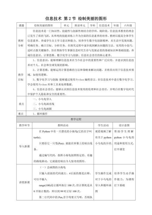 泰山版第6冊(cè)信息技術(shù)附錄第2節(jié)、 繪制美麗的圖形 教案.doc