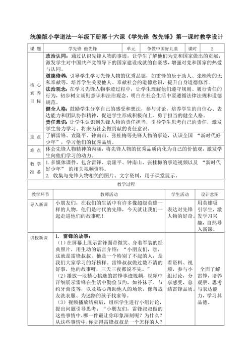 部編版一年級下道德與法治【核心素養】4.4學先鋒做先鋒第一課時教案.docx