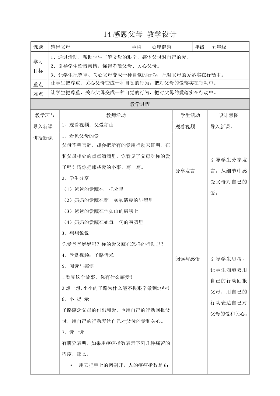 教科版五年級下冊心理健康14.感恩父母課件+教案+素材.rar
