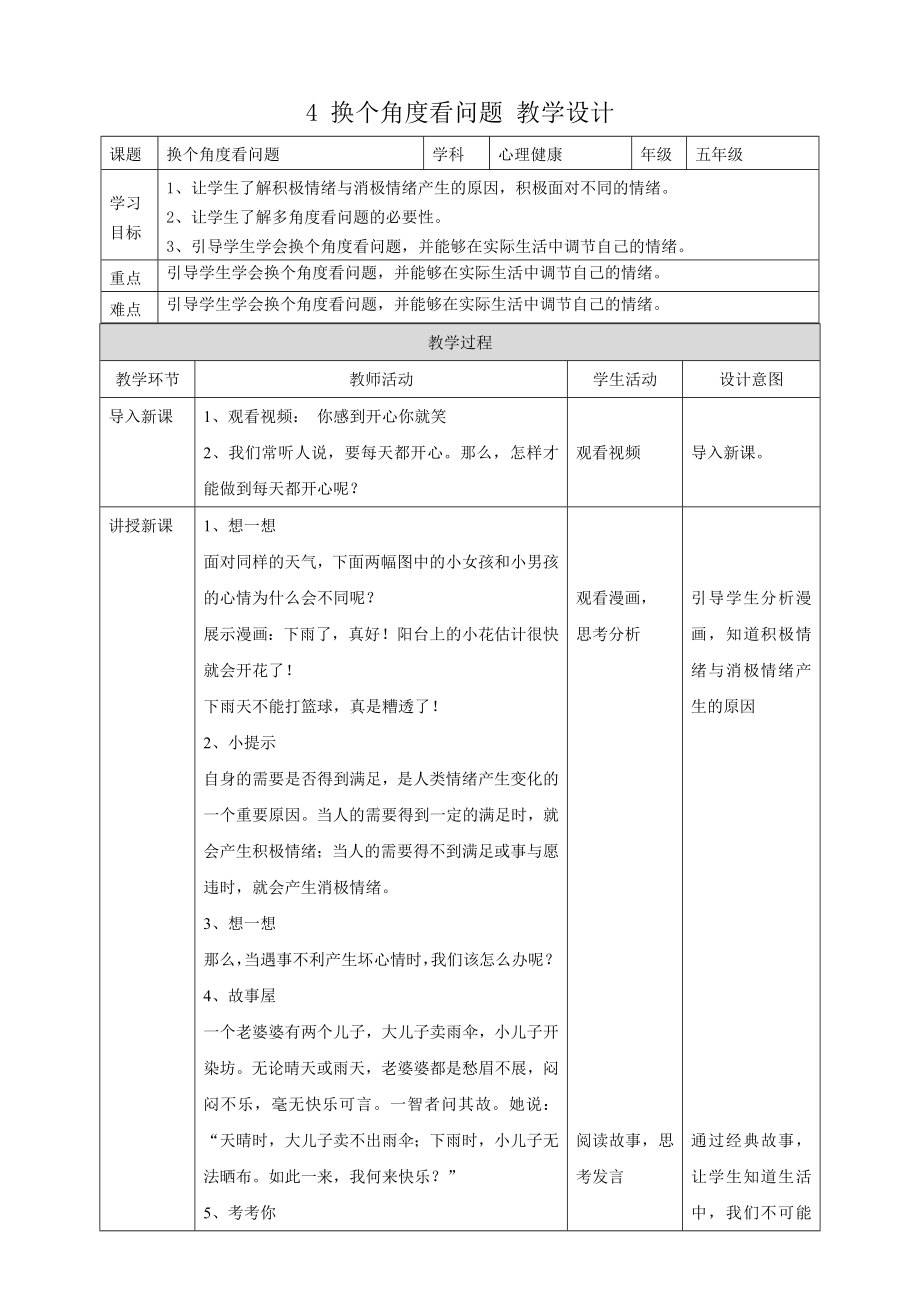 教科版五年級下冊心理健康04.《換個角度看問題》課件+教案+素材.rar