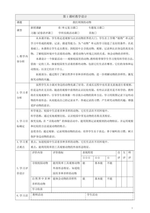 2025教科版一年級(jí)下冊(cè)科學(xué)2.1《我們周圍的動(dòng)物》課時(shí)教案.docx