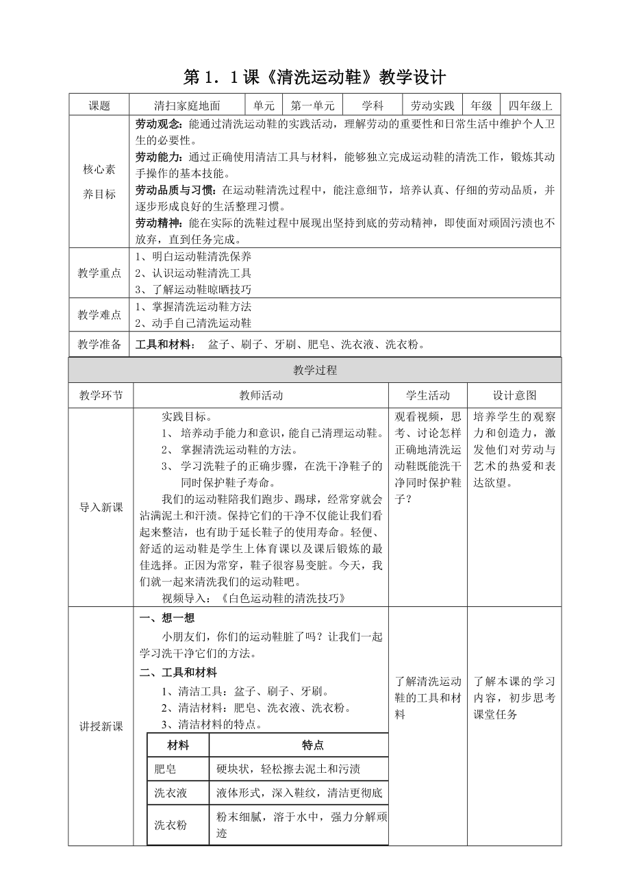 湘教版四年級上勞動實踐指導(dǎo)專題1 任務(wù)1《清洗運(yùn)動鞋》課件+教案+素材.rar