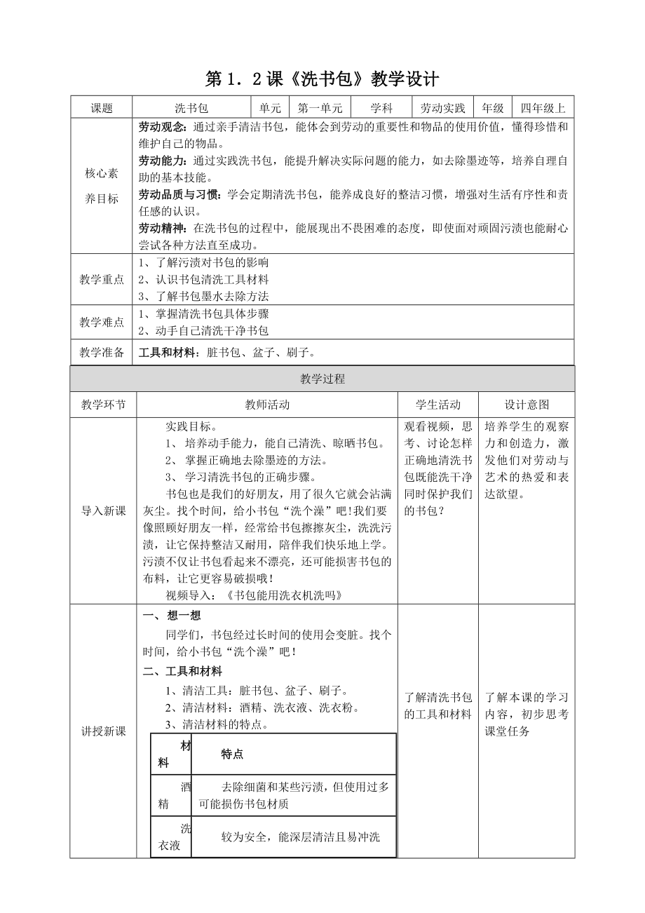 湘教版四年級上勞動實踐指導專題1任務2洗書包課件+教案+素材.rar