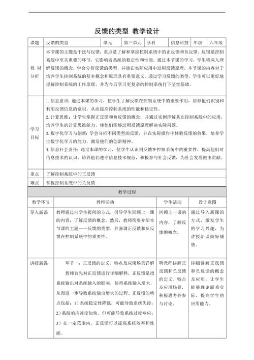 贛科版六年級下冊信息科技第13課 反饋的類型 教案.doc