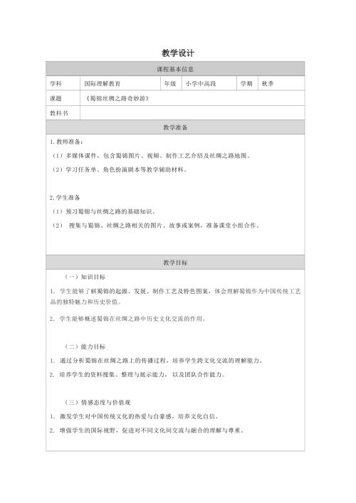 六年級(jí)國際理解教育蜀錦絲綢之路奇妙游教學(xué)設(shè)計(jì).docx
