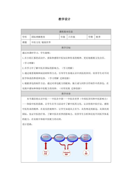 六年級(jí)國際理解教育中醫(yī)文化鏈接世界教學(xué)設(shè)計(jì).docx