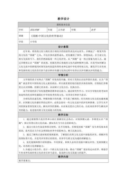 五年級國際理解教育國潮中國文化的世界脈動教學設計.docx