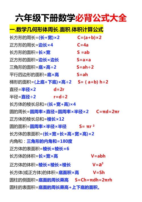 人教版六年級下冊數學必背公式大全.docx