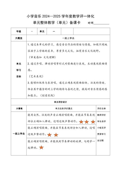 湘藝版一年級下冊藝術(shù)唱游音樂第1單元 單元備課《一起上學(xué)去》整體教學(xué)思路.docx