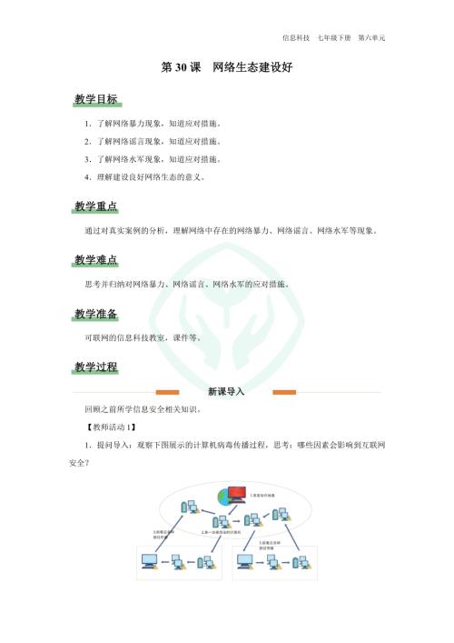 義務教育版七年級信息科技第30課 網絡生態建設好 教學設計.docx
