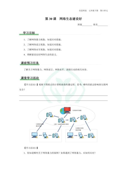 義務(wù)教育版七年級信息科技 第30課 網(wǎng)絡(luò)生態(tài)建設(shè)好 學(xué)習(xí)任務(wù)單.docx