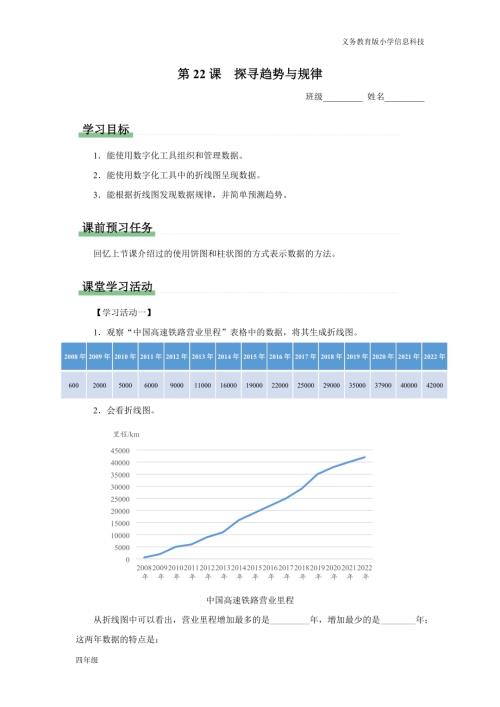 義務教育版四年級信息科技 第22課 探尋趨勢與規律 學習任務單.docx