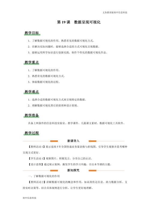 義務教育版八年級信息科技第19課 數(shù)據(jù)呈現(xiàn)可視化 教學設計.docx