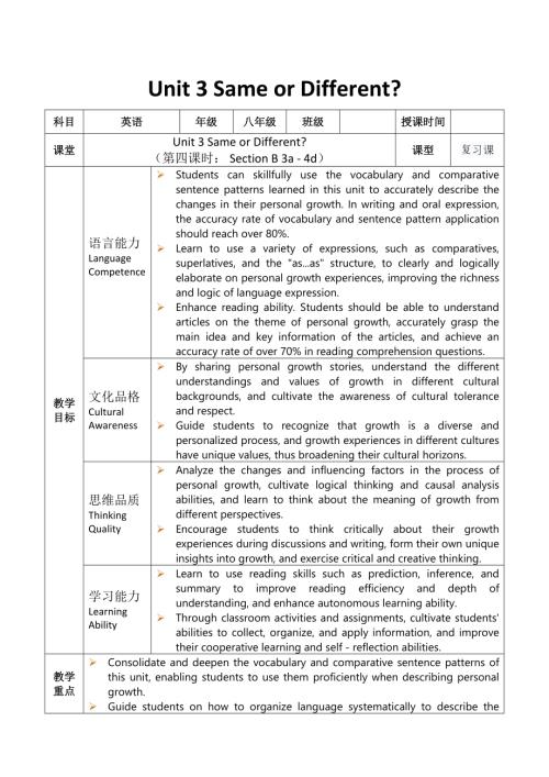 2025秋人教英語八上 教案Unit 3 第4課時.docx