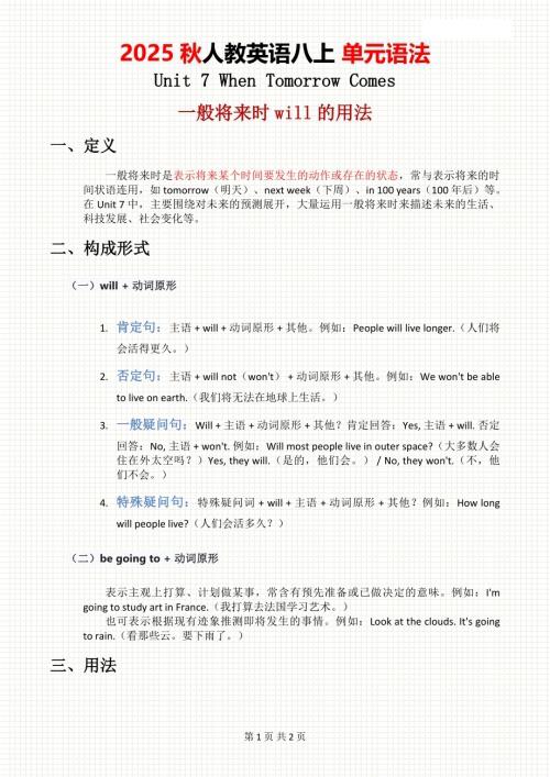 2025秋人教版八年級上冊英語單元語法Unit7.pdf