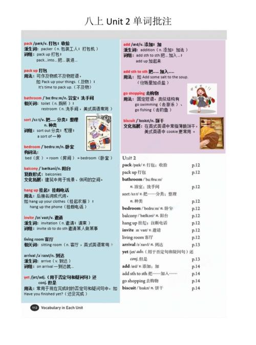 2025秋人教版八年級上冊英語Unit2單詞批注.pdf