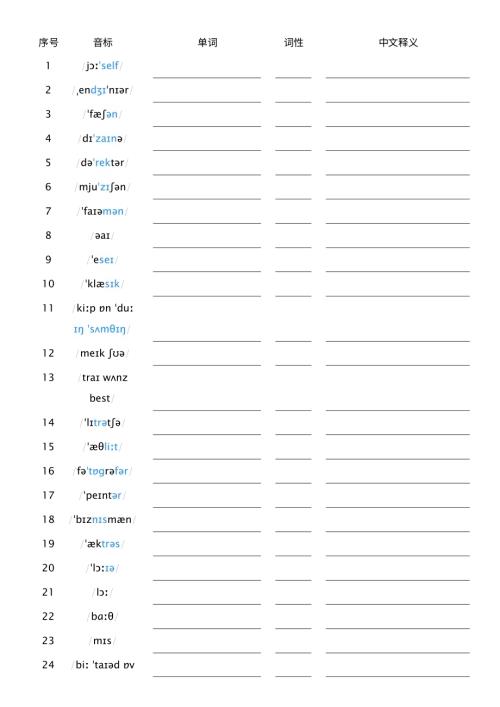 2025秋人教版八年級上冊英語Unit6音標默單詞單詞默寫.pdf