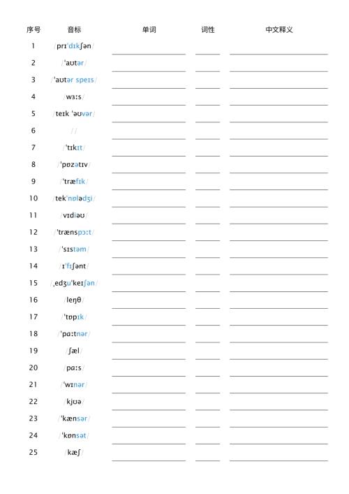 2025秋人教版八年級上冊英語Unit7音標默單詞單詞默寫.pdf