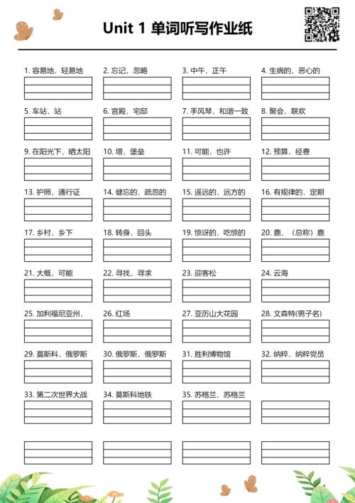 2025秋人教版八年級上冊英語Unit 1 單詞聽寫作業紙.pdf