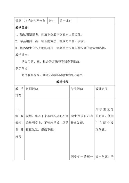 小學綜合實踐活動公開課：巧手制作不倒翁-路-教案教學設計4615.doc