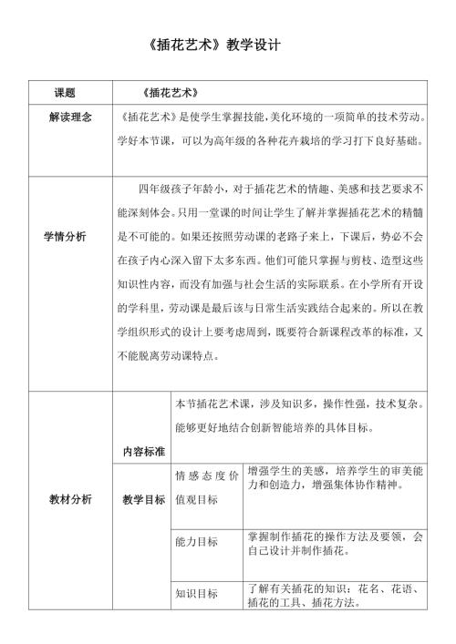 小學綜合實踐活動公開課：插花藝術-孟-教案教學設計0456.doc
