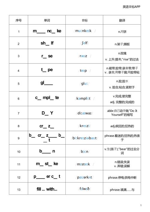 2025秋譯林版八年級上冊英語Unit 4 單詞挖空.docx