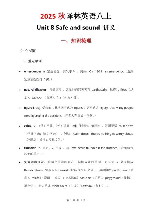 2025秋譯林版八年級上冊英語講義Unit8.pdf