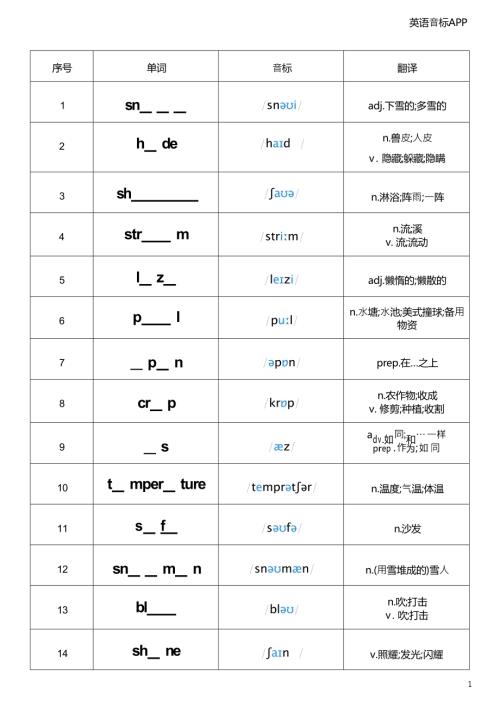 2025秋譯林版八年級上冊英語Unit 6 單詞挖空.docx