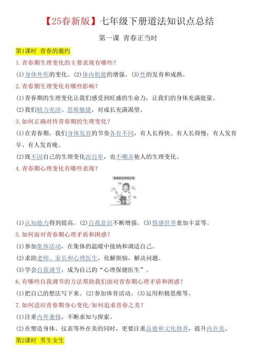 【2025春新版】七年級下冊道法知識點(diǎn)總結(jié).docx